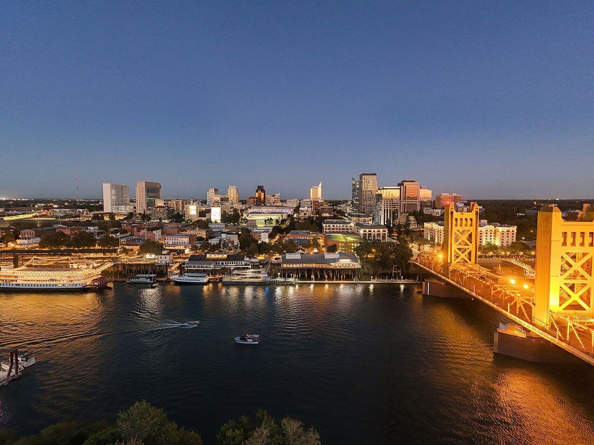 Sacramento skyline from the river at dusk